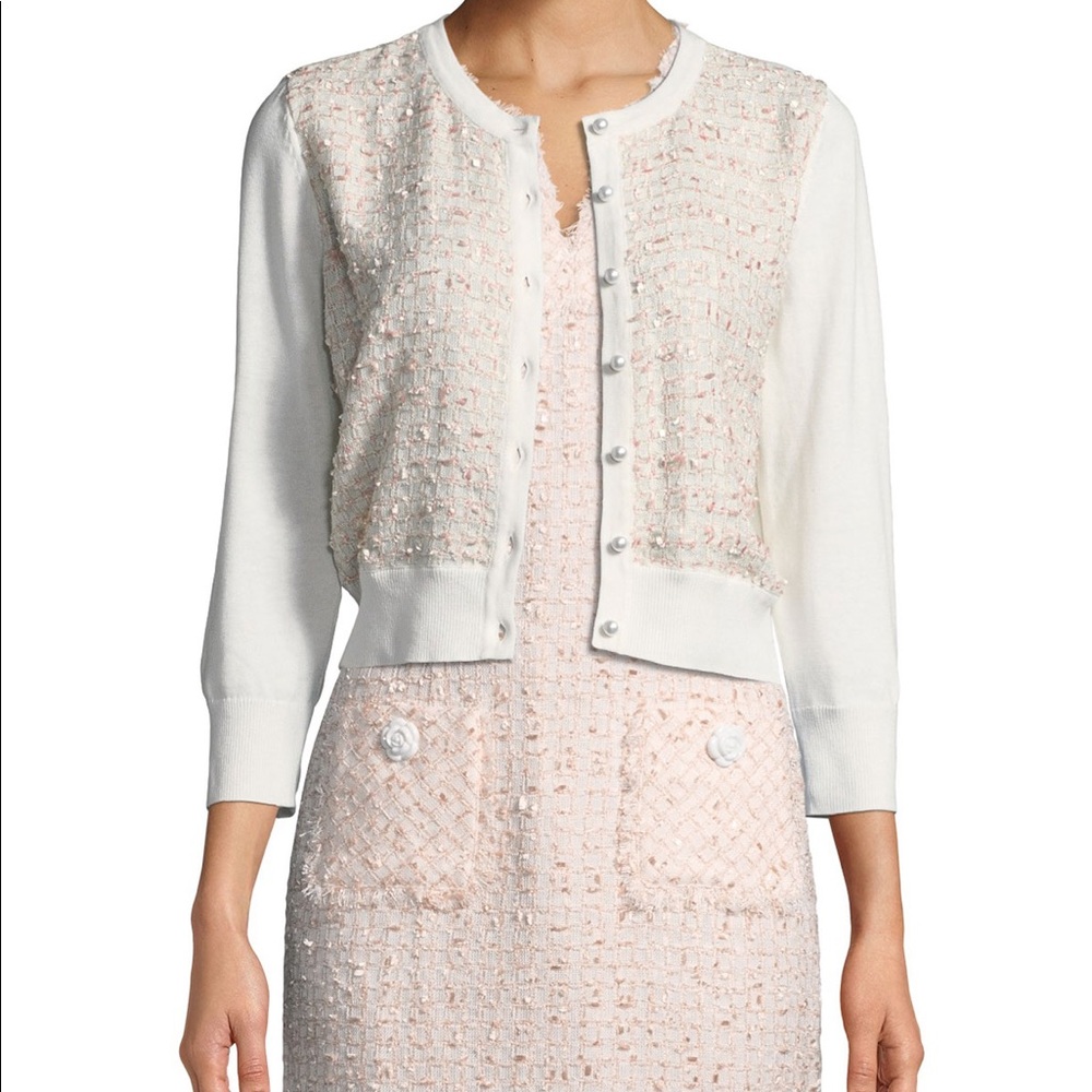 Karl Lagerfeld Checkered Tweed Shrug Cardigan